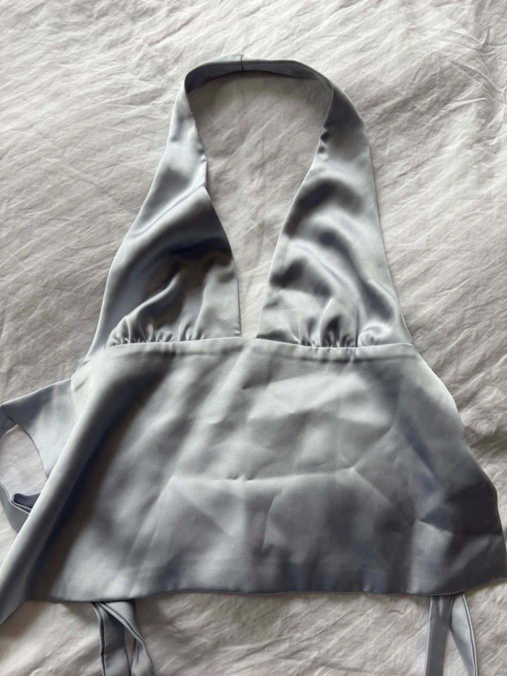 Zara baby blue satin halterneck